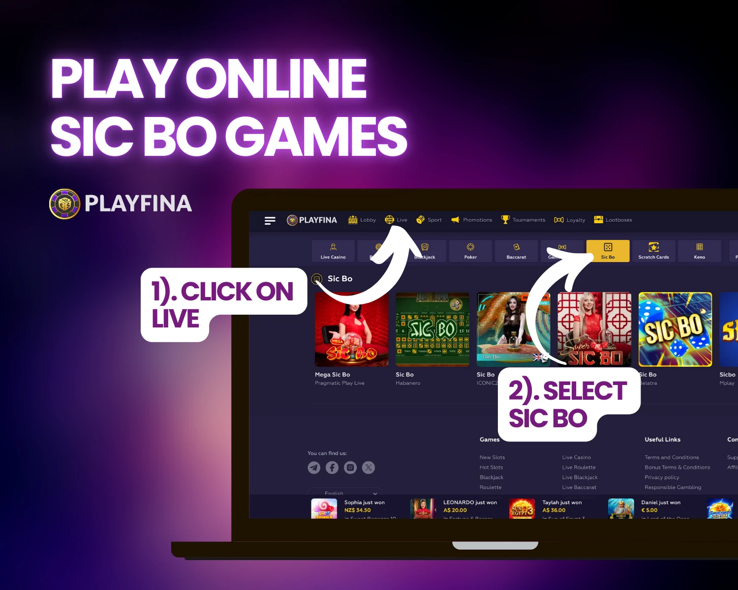 Play Sic Bo Games at Playfina Casino