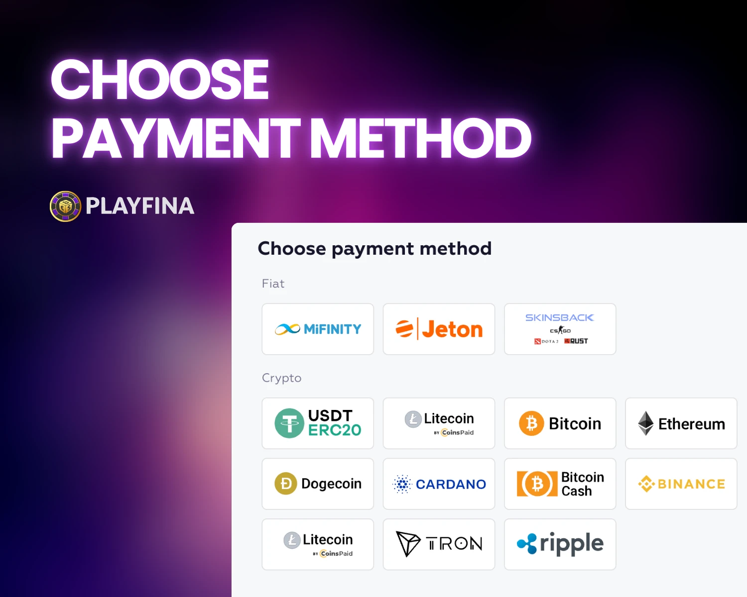 choose payment method for deposit at playfina casino