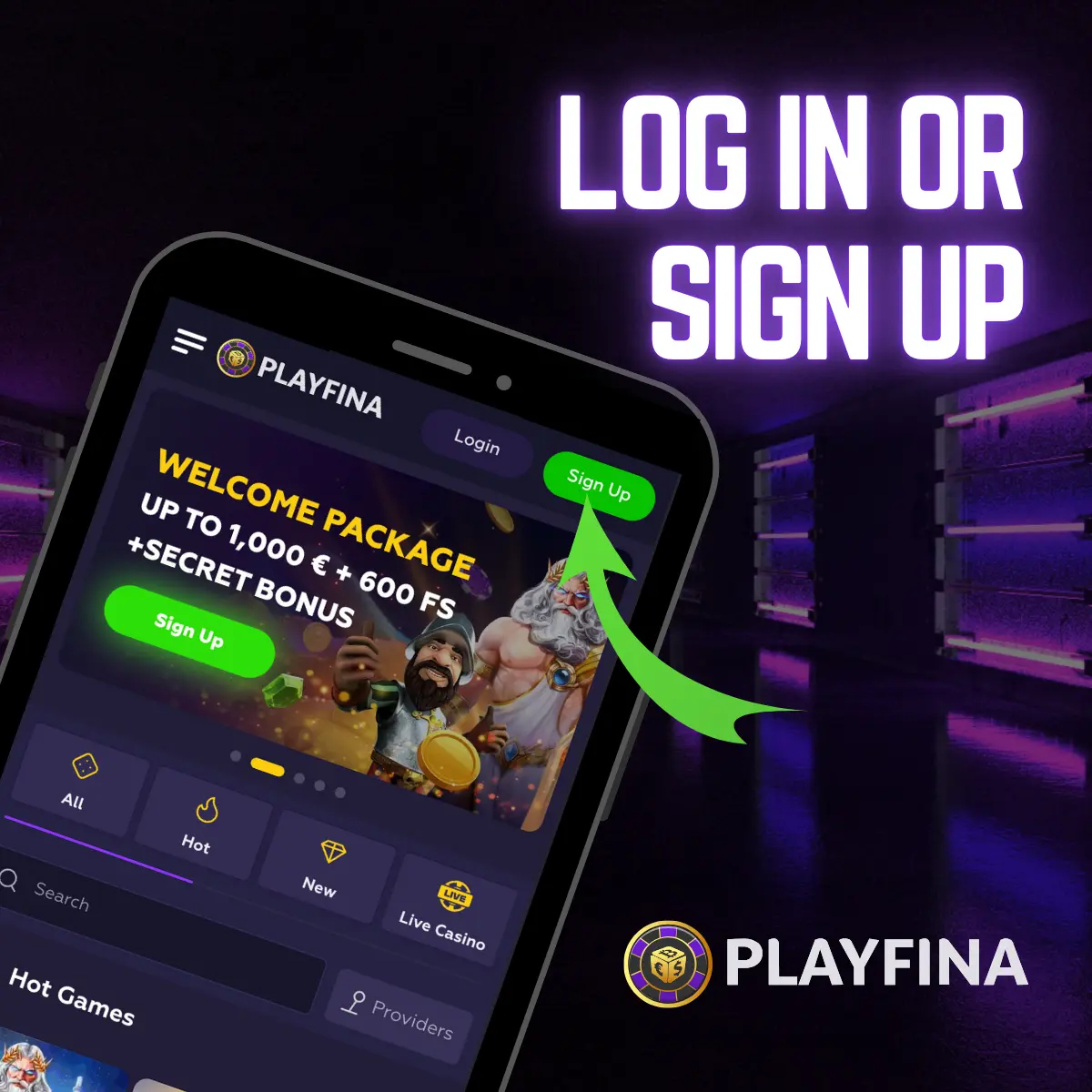 login or sign up at playfina